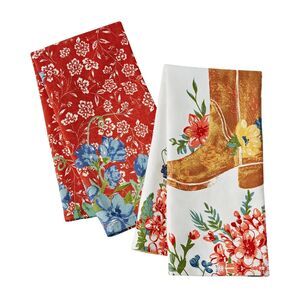 Pioneer Woman Ranch Floral Print Kitchen Towels Boots 2-pc 18 x 28-inch Gift NEW